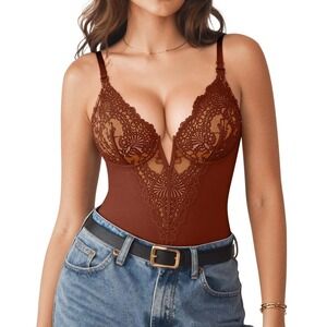 NWT Popilush Lace Shapewear Bodysuit Tummy Control V Neck Thong Medium